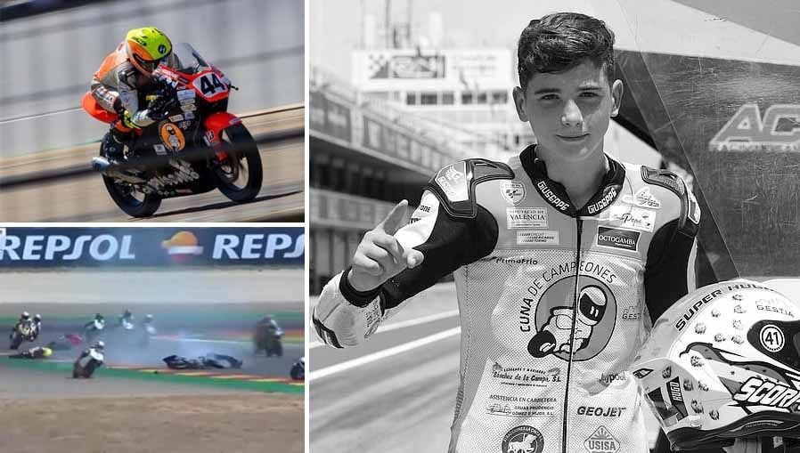Penghormatan diberikan kepada pembalap sepeda motor muda Hugo Millan yang telah meninggal pada usia 14 tahun setelah pembalap Spanyol itu mengalami kecelakaan. Copyright: © dailymail