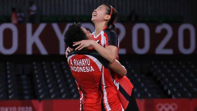 Greysia Polii dan Apriyani Rahayu saat lolos final Olimpiade Tokyo 2020. Copyright: © NOC Indonesia