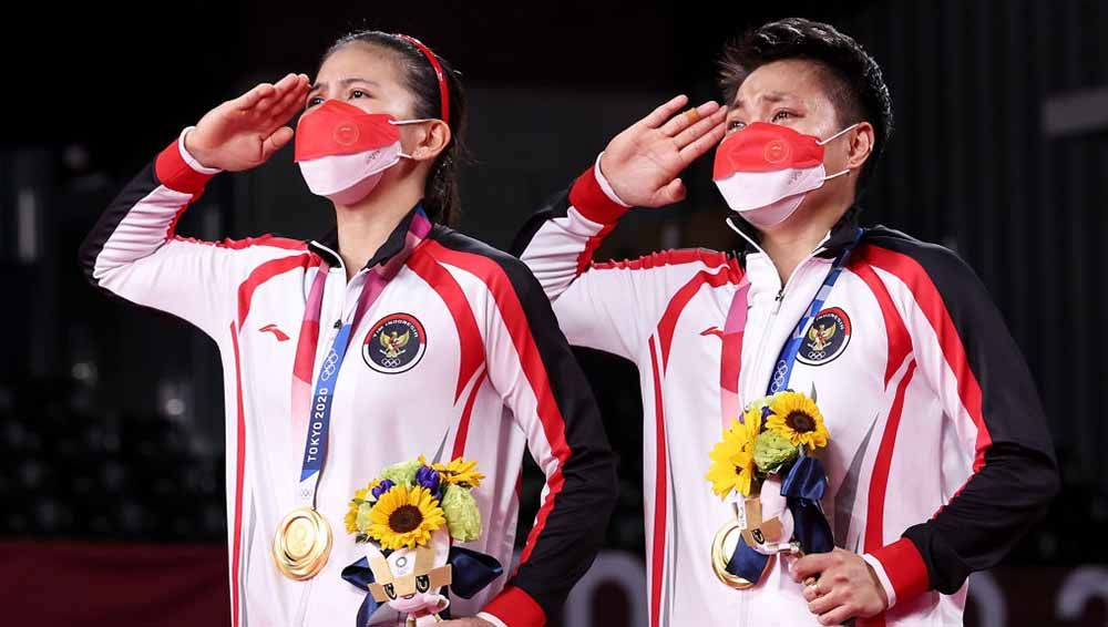 Greysia Polii/Apriyani Rahayu berhasil meraih medali emas nomer ganda putri Olimpiade Tokyo 2020. Copyright: © Lintao Zhang/Getty Images