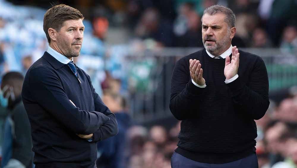 Steven Gerrard (Rangers) dan Ange Postecoglou (Celtic). Copyright: © Christoffer Borg Mattisson/SNS/Craig Williamson/Getty Images