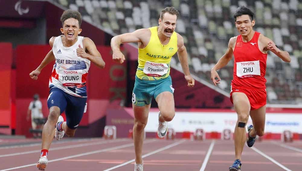 Evan George O'Hanlon (tengah), sprinter asal Australia di Paralimpiade Tokyo 2020. Copyright: © Dean Mouhtaropoulos/Getty Images