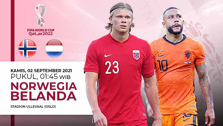 Berikut prediksi pertandingan Norwegia vs Belanda di ajang Kualifikasi Piala Dunia 2022, Kamis (02/09/21) pukul 01.45 WIB di Ullevaal Stadion. Copyright: © Grafis:Yanto/Football265.com