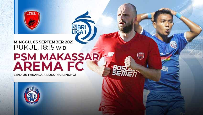 Laga Liga 1 2021/22 antara PSM Makassar vs Arema FC, Minggu (05/09/21). Copyright: © Grafis:Yanto/Indosport.com