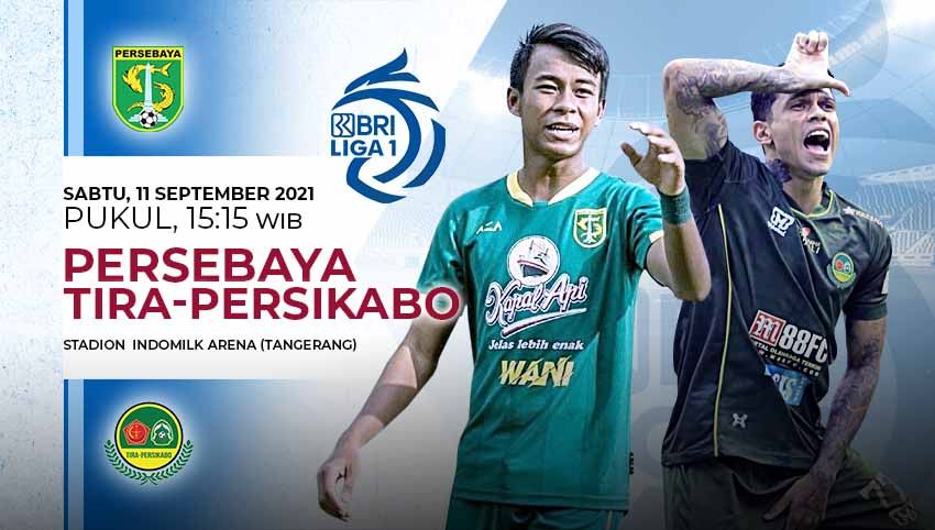 Berikut prediksi pertandingan Persebaya Surabaya vs TIRA-Persikabo di ajang BRI Liga 1 2021-2022 pekan ke-2, Sabtu (11/09/21) pukul 18.15 WIB di Stadion Wibawa Mukti. Copyright: © Grafis:Yanto/Indosport.com