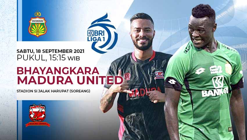 Berikut link live streaming pertandingan BRI Liga 1 musim 2021-2022 antara Bhayangkara FC vs Madura United. Copyright: © Grafis: Yuhariyanto/Indosport.com