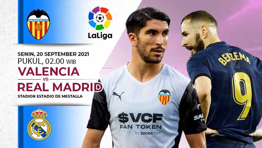 Berikut jadwal pertandingan Liga Spanyol, Minggu (19/09/21) malam hingga Senin dini hari di mana Real Madrid jumpa Valencia untuk berebut puncak klasemen. Copyright: © INDOSPORT