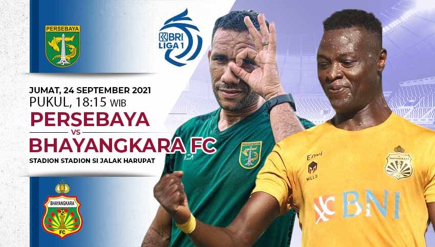 Berikut prediksi pertandingan Persebaya Surabaya vs Bhayangkara FC di ajang BRI Liga 1 2021-2022 pekan ke-4, Jumat (24/09/21) pukul 18.15 WIB di Si Jalak Harupat. Copyright: © INDOSPORT
