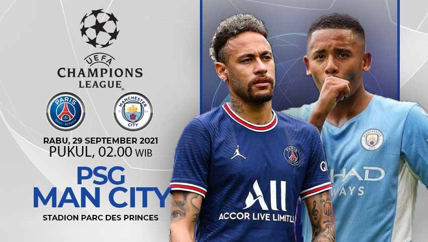 Berikut link pertandingan Liga Champions musim 2021/22 matchday kedua yang mempertemukan antara Paris Saint-Germain vs Manchester City. Copyright: © INDOSPORT