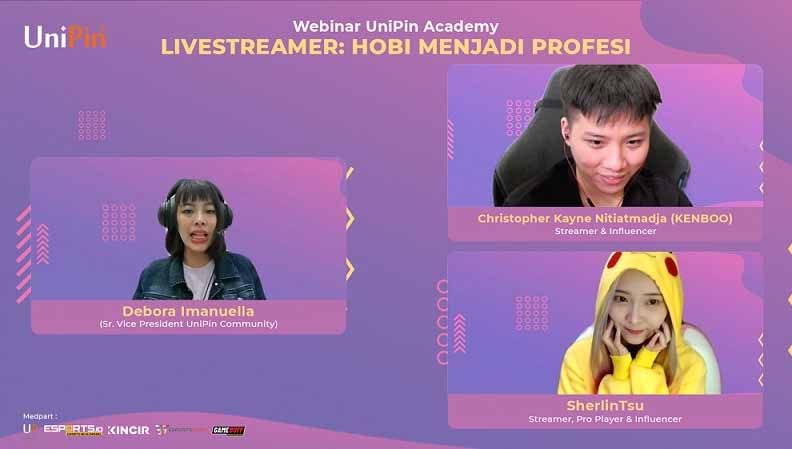 Dua sosok pegiat game eSports di Indonesia, RRQ Kenboo dan Sherlin Tsu berbagi pengalaman berkarir jadi seorang live streamer. Copyright: © UniPin Community