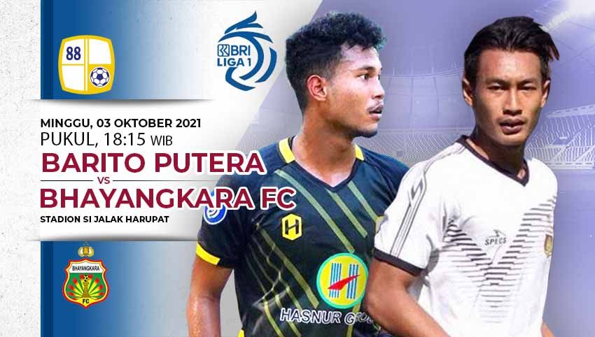 Prediksi pertandingan Liga 1 2021 pekan keenam, antara Barito Putera vs Bhayangkara FC, Minggu (03/10/21) di Stadion Si Jalak Harupat. Copyright: © INDOSPORT