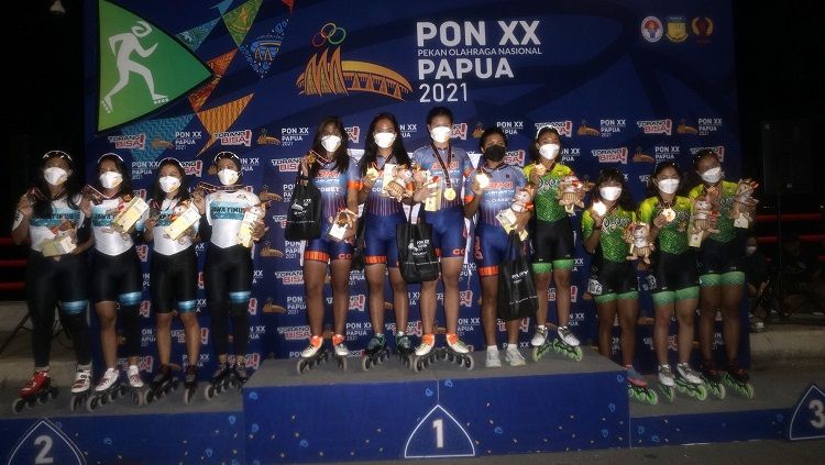 Kontingen DKI Jakarta mencatatkan hasil fantastis di cabang olahraga sepatu roda Pekan Olahraga Nasional (PON) XX Papua dengan meraup 13 medali emas. Copyright: © PB PON/Dadang Tri