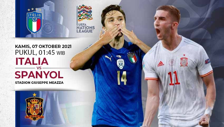 PBerikut ini link live streaming pertandingan semifinal UEFA Nations League antara timnas Italia vs Spanyol yang akan berlangsung hari Kamis (07/10/21) dinihari WIB. Copyright: © INDOSPORT