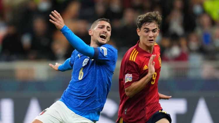 Semifinal UEFA Nations League 2022/2023 antara Spanyol vs Italia digelar pada Jumat (16/06/23) dini hari mendatang di De Grolsch Veste dan berikut prediksinya. Copyright: © Pressinphoto / Icon Sport