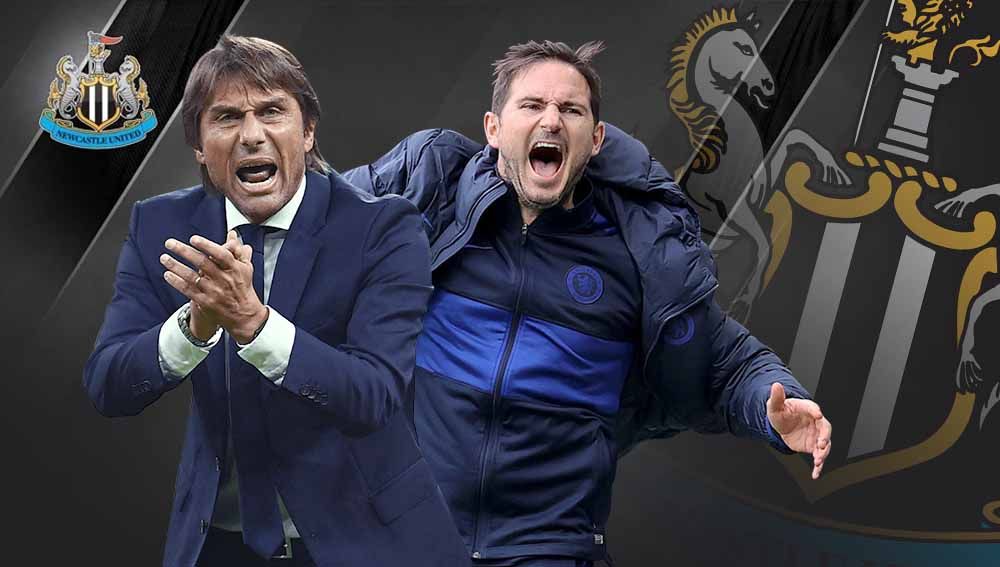 Newcastle United dikaitkan dengan dua mantan juru taktik Chelsea, Frank Lampard dan Antonio Conte. Siapakah sosok yang lebih pas untuk membesut The Magpies? Copyright: © Grafis:Yanto/Indosport.com