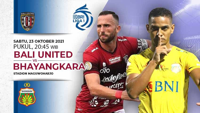 Prediksi pertandingan pekan kedelapan Liga 1 2021-2022 antara Bali United vs Bhayangkara FC di Stadion Maguwoharjo, Sleman, Sabtu (23/10/21). Copyright: © INDOSPORT