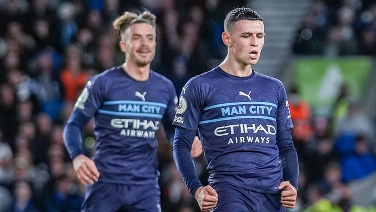 Pemain muda Manchester City, Phil Foden di laga melawan Brighton di Liga Inggris. Copyright: © Twitter.com/ManCity