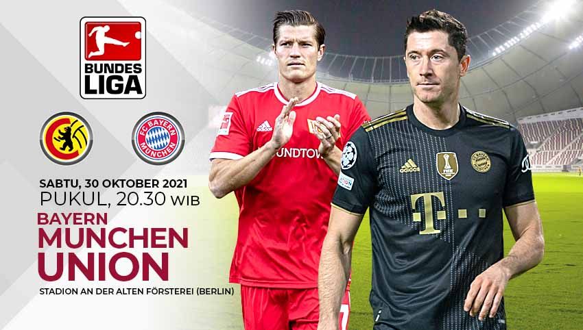 Berikut prediksi pertandingan pekan ke-10 Bundesliga Jerman 2021/2022 antara Union Berlin vs Bayern Munchen, Sabtu (30/10/21) malam WIB. Copyright: © Grafis:Yanto/Indosport.com