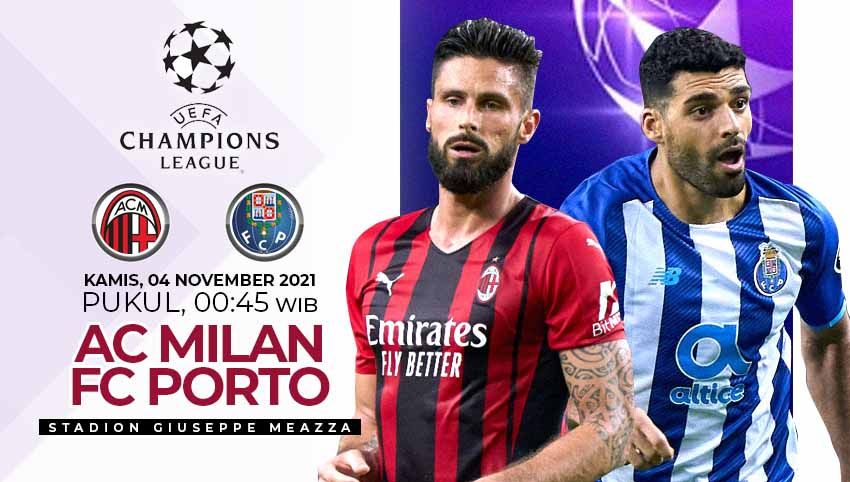 Berikut ini prediksi pertandingan keempat fase grup Liga Champions antara AC Milan vs FC Porto yang akan berlangsung pada hari Kamis (04/11/21) pukul 00.45 WIB. Copyright: © INDOSPORT
