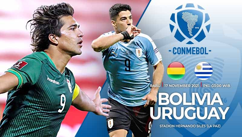 Link live streaming pertandingan kualifikasi Piala Dunia 2022 zona Amerika Selatan matchday 14 antara Bolivia vs Uruguay pada Rabu (17/11/21) pukul 03.00 WIB. Copyright: © Grafis: Yuhariyanto/Indosport.com
