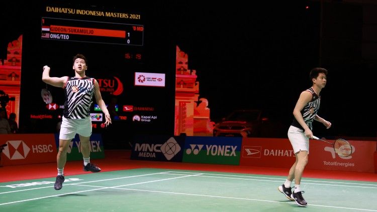 Kevin Sanjaya Sukamuljo/Marcus Fernaldi Gideon di semifinal Indonesia Masters 2021. Copyright: © Humas PP PBSI-Indonesia
