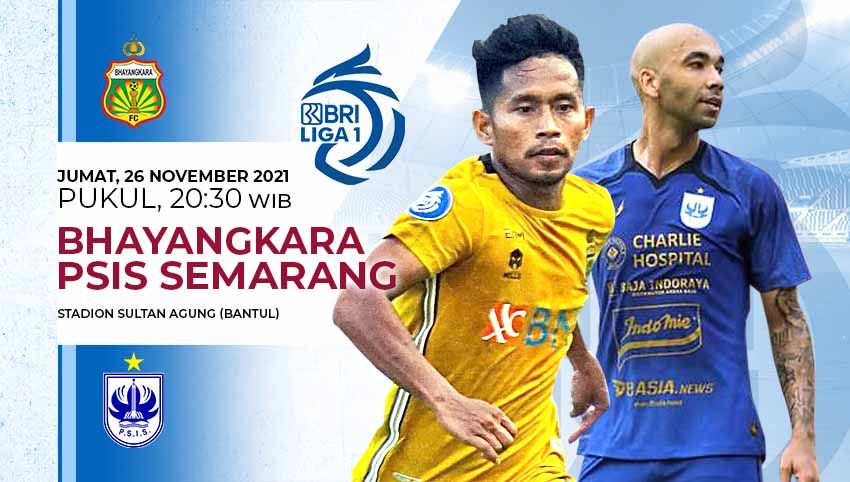 Dua klub elite Indonesia, Bhayangkara FC dan PSIS Semarang, akan bertemu di pekan ke-14 BRI Liga 1 2021-2022 hari ini, Jumat (26/11/21). Copyright: © Grafis: Yuhariyanto/Indosport.com