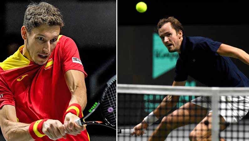 Pablo Carreno Busta (Spanyol) vs Daniil Medvedev di Davis Cup. Copyright: © twitter