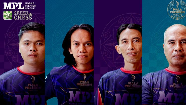 Semifinalis turnamen Speed Chess Piala Presiden Esport 2021. Keempatnya yaitu Leo Lucky, Kosasih, Taufik, dan Yunias Yunus. Copyright: © MPL Indonesia