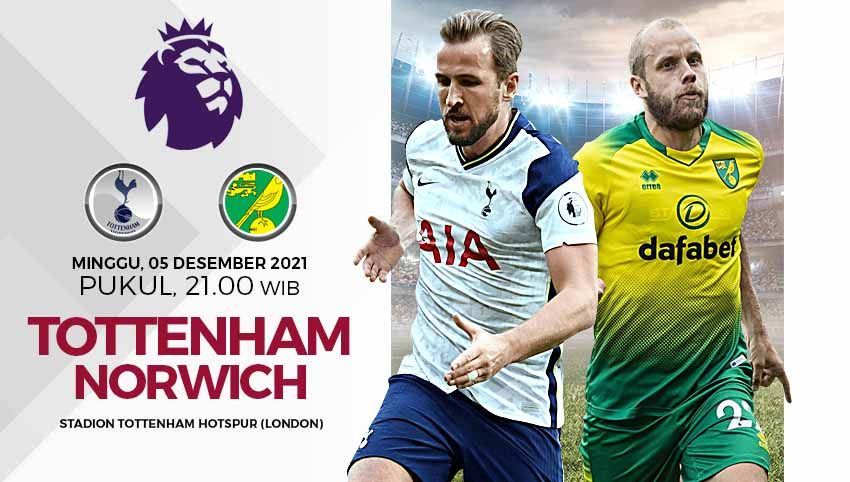 Berikut prediksi pertandingan pekan ke-15 Liga Inggris 2021/2022 antara Tottenham Hotspur vs Norwich City di Tottenham Hotspur Stadium, Minggu (05/12/21) malam. Copyright: © Grafis: Yuhariyanto/INDOSPORT.com