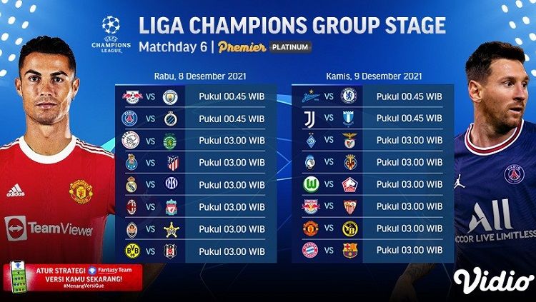 Jadwal pertandingan matchday 6 Liga Champions 2021-2022. Copyright: © Vidio