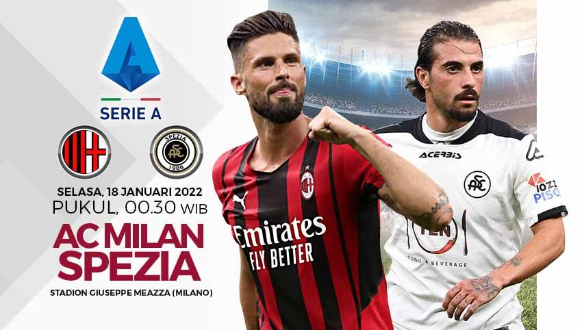AC Milan bakal menjamu Spezia di giornata ke-22 Liga Italia 2021/22 pada Selasa (18/01/22). Copyright: © Grafis: Yuhariyanto/INDOSPORT.com