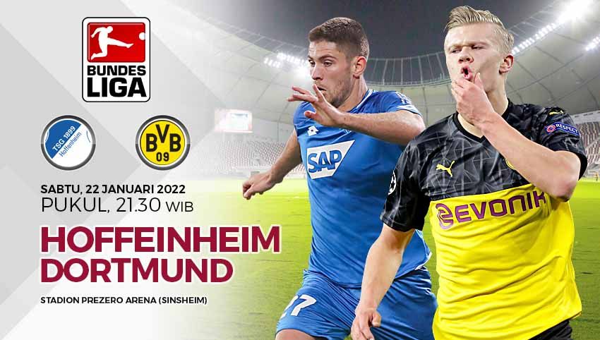 Prediksi pertandingan Liga Jerman, Bundesliga, pekan ke-20 antara Hoffenheim vs Borussia Dortmund yang akan berlangsung Sabtu (23/01/22) pukul 21.30 WIB. Copyright: © Grafis: Yuhariyanto/INDOSPORT.com
