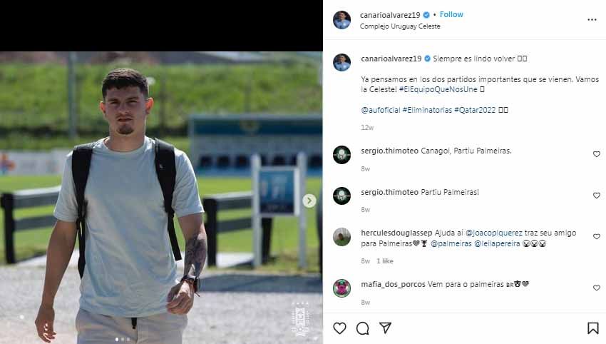 Klub Liga Italia, AC Milan, dikabarkan tengah berminat untuk memboyong striker muda dari klub Penarol, Agustin Alvarez, pada bursa transfer musim panas ini. Foto: Instagram@canarioalvarez19 Copyright: © Instagram@canarioalvarez19