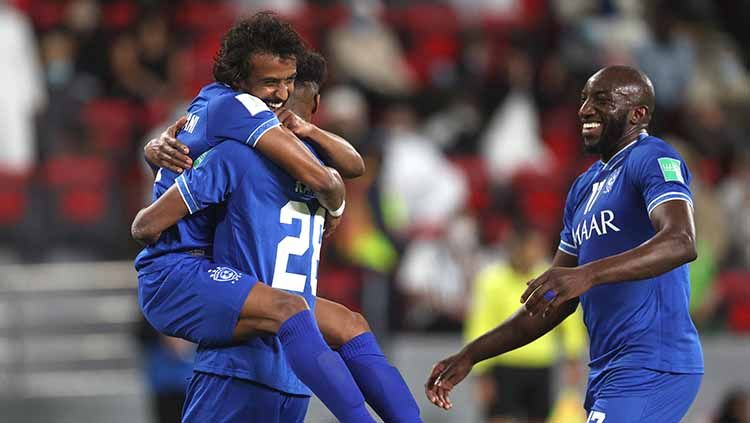 Aksi selebrasi pemain Al Hilal saat melawan Al Jazira di Mohammed Bin Zayed Stadium, Abu Dhabi, United Arab Emirates. FOTO: REUTERS/Matthew Childs Copyright: © REUTERS/Matthew Childs