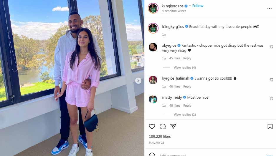 Mantan kekasih Nick Kyrgios, Chiara Passari, membuat pengakuan bahwa dia sempat kecanduan alkohol dan obat-obatan pasca putus dari bad boy tenis Australia itu. Copyright: © Instagram@k1ngkyrg1os