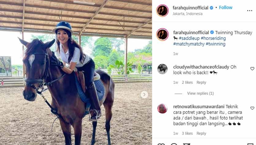 Artis sekaligus selebriti chef, Farah Quinn, membuat netizen gagal fokus karena  body goalsnya terekspos kala dia berbagi keseruan golf bareng sang putri. Copyright: © Instagram@farahquinnofficial