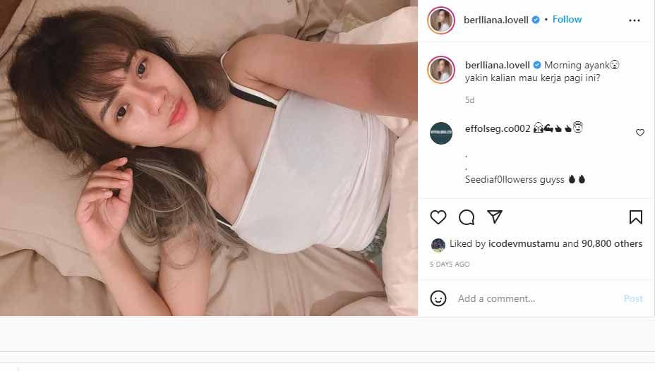 Netizen kagumi body goals selebgram cantik pemersatu bangsa, Berlliana Lovell. Copyright: © Instagram@berlliana.lovell