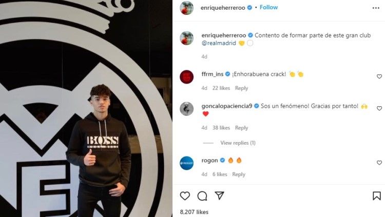 Enrique Herrero, wonderkid yang baru saja didatangkan Real Madrid. Foto: instagram/enriqueherreroo. Copyright: © instagram/enriqueherreroo