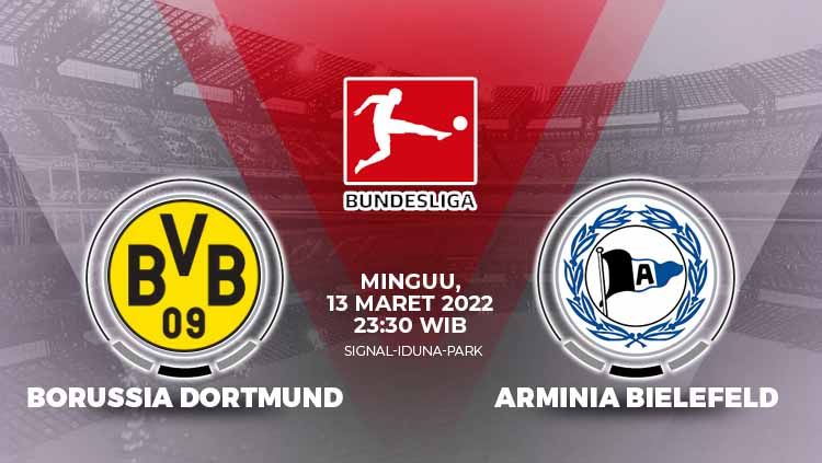 Borussia Dortmund akan menjamu Arminia Bielefeld di pekan ke-26 Liga Jerman 2021/22 pada Minggu (13/03/22) dan berikut prediksi pertandingannya. Copyright: © Grafis: Eli Suhaeli/INDOSPORT
