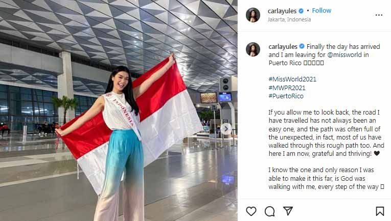 Carla Yules, Top 6 Miss World 2021 dari Indonesia. Foto: Instagram@carlayules Copyright: © Instagram@carlayules