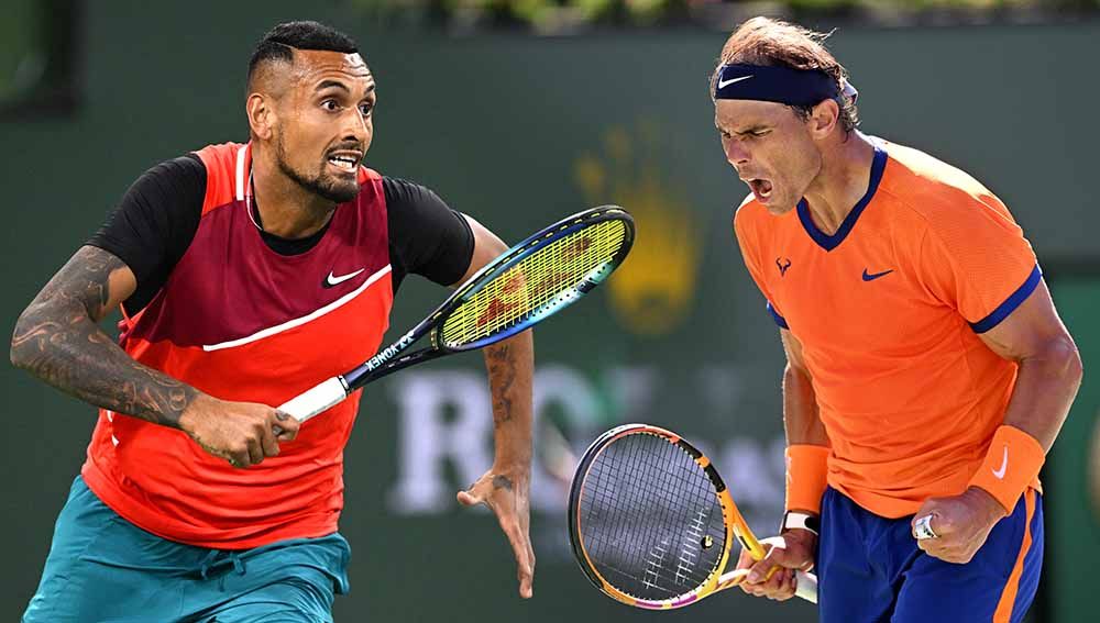 Rafael Nadal vs Nick Kyrgios berjumpa di perempat final Indian Wells BNP Paribas Open 2022. Foto: Reuters-Jayne Kamin-Oncea. Copyright: © Reuters-Jayne Kamin-Oncea