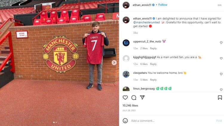 Ethan Ennis, eks wonderkid Liverpool yang sukses di Manchester United. Foto: instagram/ethan_ennis11 Copyright: © instagram/ethan_ennis11