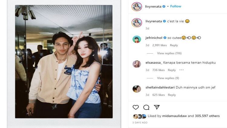 Livy Renata selfie pakai bikini seksi, netizen langsung kegirangan, beberapa dari mereka juga menyenggol aktor kenamaan Indonesia, Jefri Nichol. Copyright: © Instagram @livyrenata