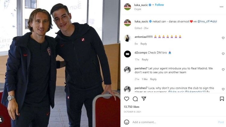 Duo pemain Kroasia, Luka Modric dan Luca Sucic. Foto: instagram/luka_sucic. Copyright: © instagram/luka_sucic