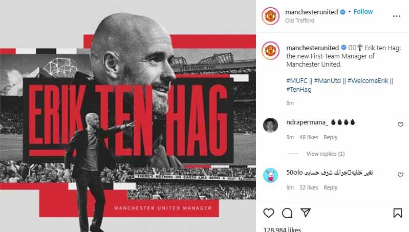 Erik ten Hag, pelatih baru Manchester United. Foto: Instagram@manchesterunited Copyright: © Instagram@manchesterunited