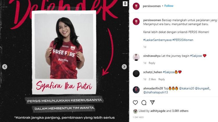 Shafira Ika Putri resmi bergabung ke Persis Solo Women. Copyright: © Instagram @persiswomen