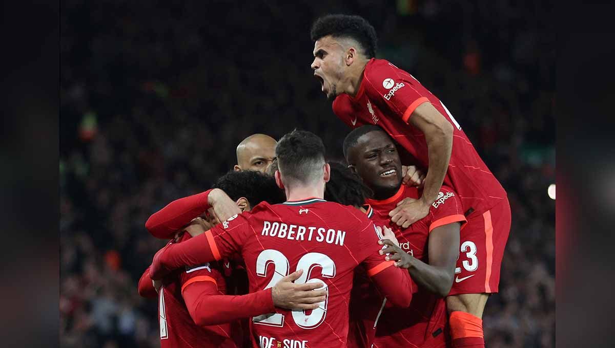 Selebrasi para pemain Liverpool merayakan gol ke gawang Villarreal. Foto: Reuters/Carl Recine Copyright: © Reuters/Carl Recine