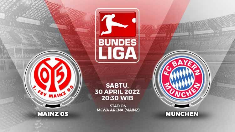 Berikut prediksi pertandingan Liga Jerman 2021/22 antara Mainz 05 vs Bayern Munchen, Sabtu (30/04/22) mulai pukul 20:30 WIB. Copyright: © Grafis: Yuhariyanto/INDOSPORT.com