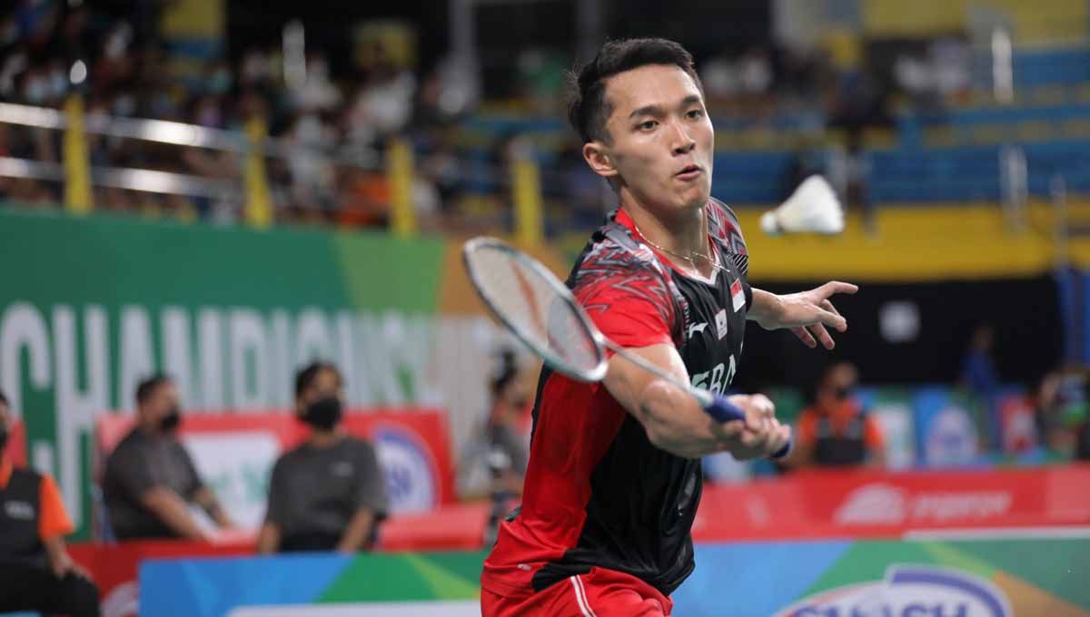Pebulutangkis tunggal putra Indonesia, Jonatan Christie, onfire sepanjang penampilannya di Badminton Asia Championship 2022. Copyright: © PBSI