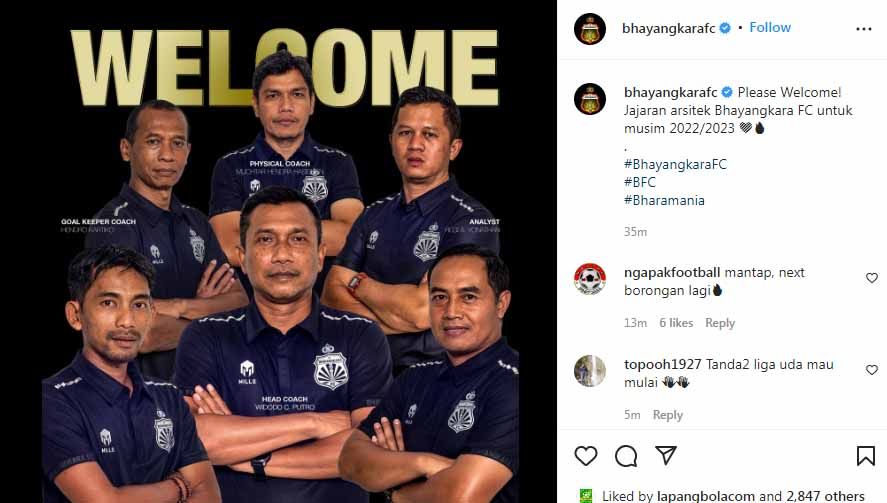 Jajaran arsitek Bhayangkara FC untuk musim 2022/2023. Foto: Instagram@bhayangkarafc Copyright: © Instagram@bhayangkarafc