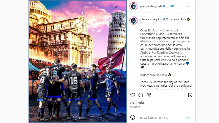 Profil singkat serta perjalanan AC Pisa, sang klub kota wisata Italia yang pernah dibesut mantan legenda AC Milan dan musim ini siap comeback ke Serie A. Copyright: © instagram.com/pisasportingclub/